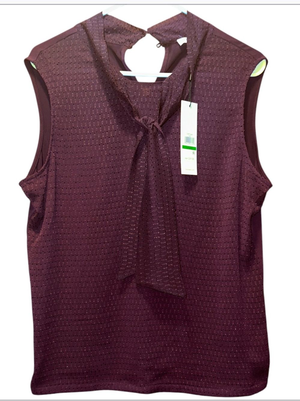 Calvin Klein Sleeveless Tie-Neck Shell Top - Plum